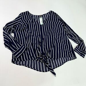 Mix By 41Hawthorn Top Womens 2X Blue Striped V-Neck Tie-Front NWT Nautical Flowy